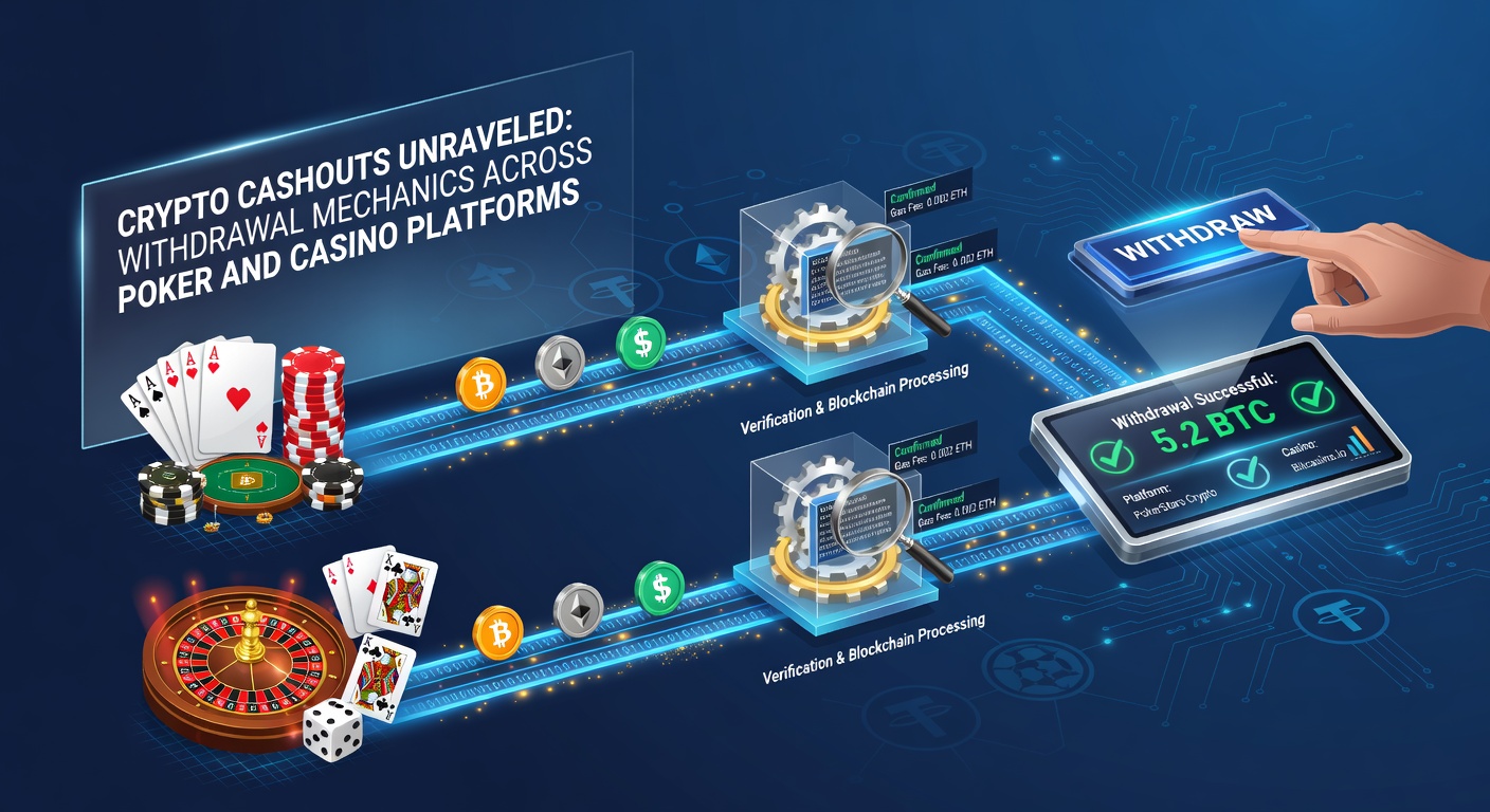 Digital wallet interface showing cryptocurrency withdrawal options on an online poker platform, highlighting blockchain transaction flows