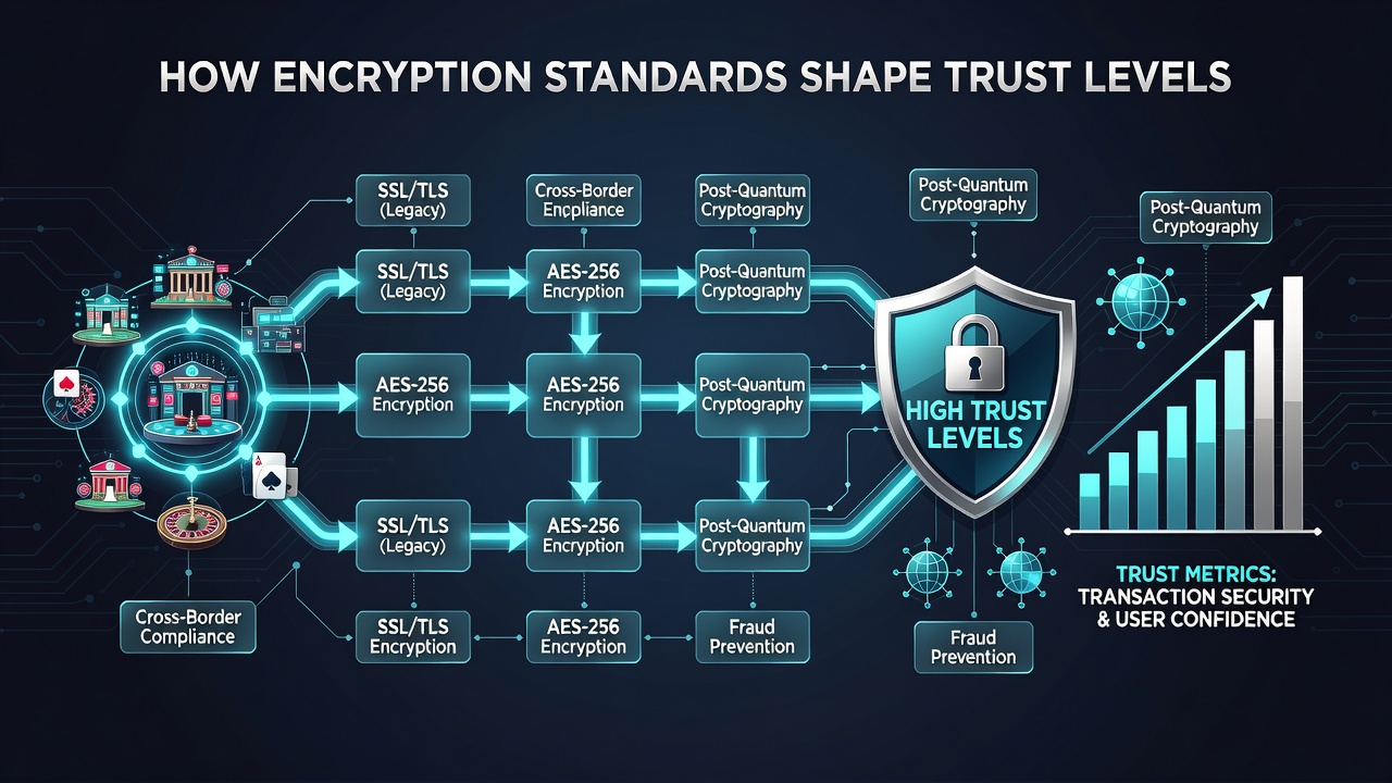 Diagram illustrating encryption layers protecting data flows between international casino platforms and banking networks