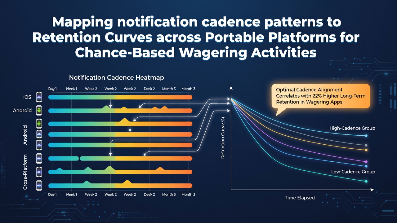 Visualization of notification frequency patterns overlaid on mobile retention curves for wagering apps