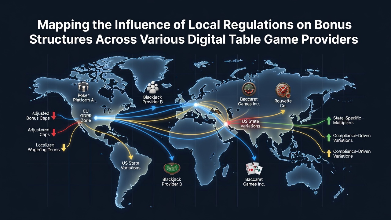 Digital table game interfaces showing bonus promotions on blackjack and roulette screens across regulated platforms