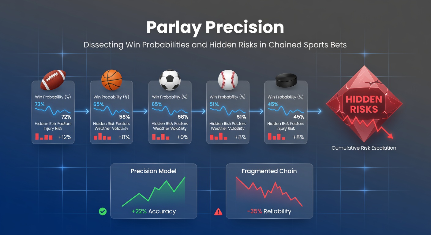 Infographic illustrating a multi-leg parlay bet with cascading win probabilities and payout multipliers