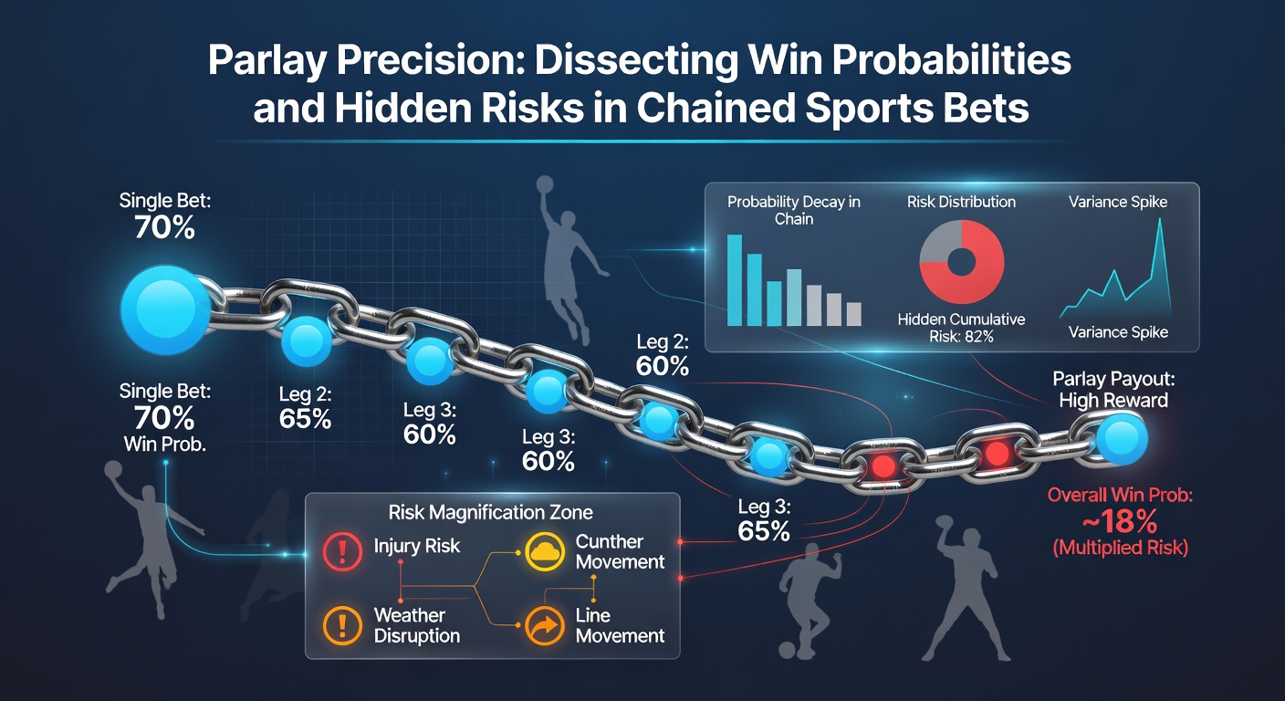 Chart depicting exponential drop in parlay success rates across leg counts, with overlaid risk curves from real betting data