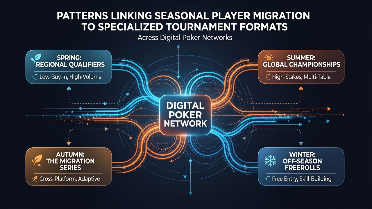 Analytics visualization of player migration between poker tournament formats across seasons