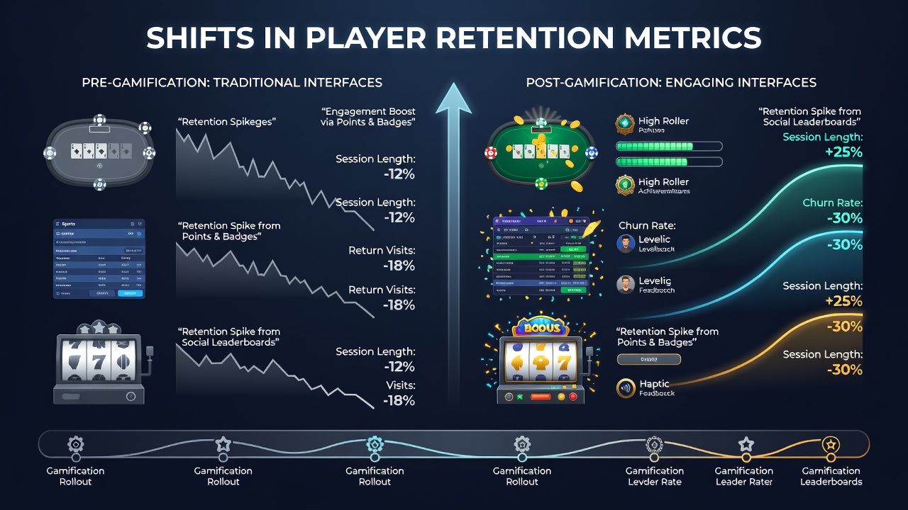 Dashboard showing player retention trends after gamification features were added to digital betting apps